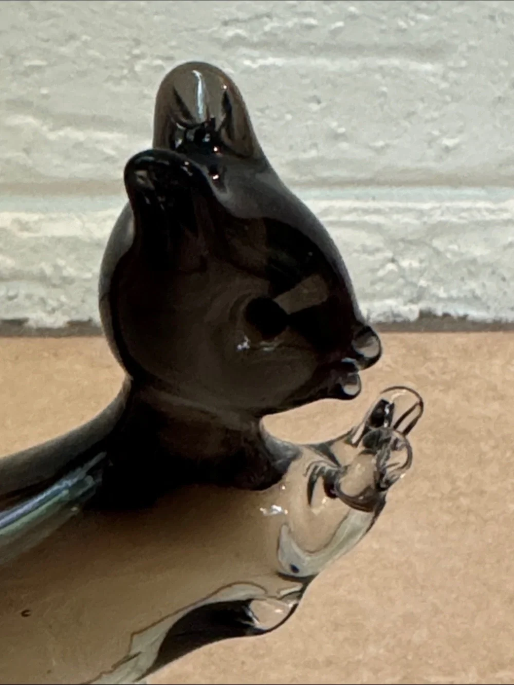 Murano Black and Clear Glass Squirrel Figurine Made In Italy 5.75” tall